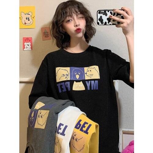 Summer Kawaii Four-Pattern Cartoon Anime Graphic Short-Sleeved T-Shirt Korean Style Harajuku For Girls e Girl Womens Tops