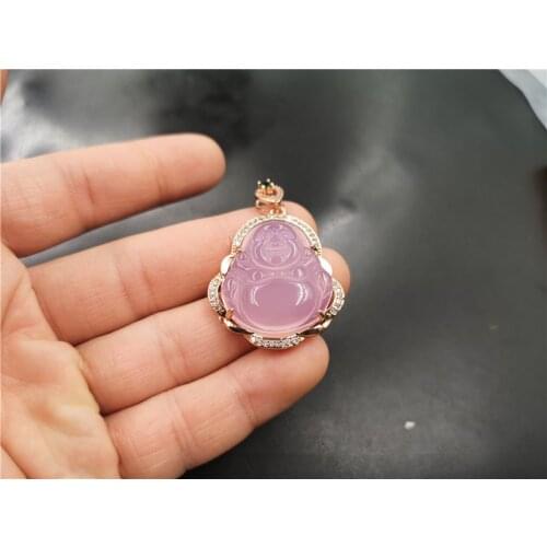 Hot Selling Natural Men Women Hand-Carved Pink Jade Chalcedony Buddha Pendant Necklace Jewelry Charm Gifts Unisex
