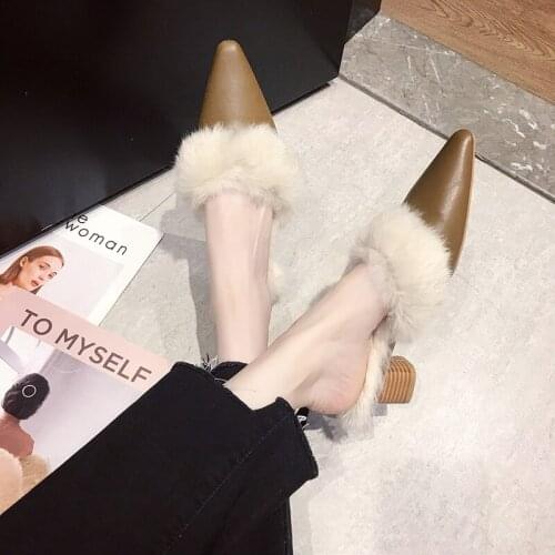 Shallow Student Girls Fashion Pointed Scalp Leather Plush Lining Warmth Pumps Comfortable Soft Concise Elegant Slippers U24-64