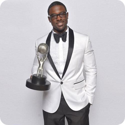 Ceremony Custom Made White Groom Tuxedo Men Suit Wedding Suits Black Shawl Lapel Slim Fit Groomsmen Blazer Jacket 2Piece Pants