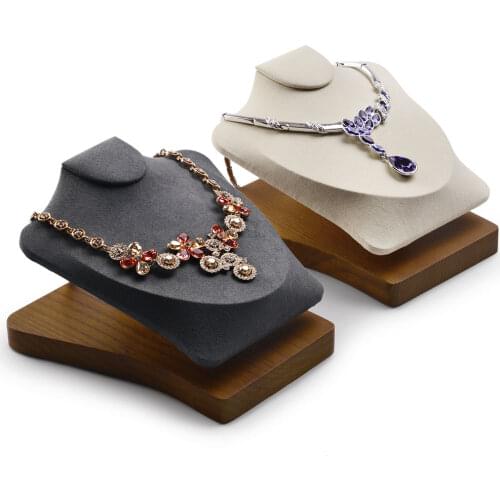 Oirlv Solid Wood New Product Horizontal Portrait Solid Wood Microfiber Model Neck Necklace Display Stand Jewelry Display Props