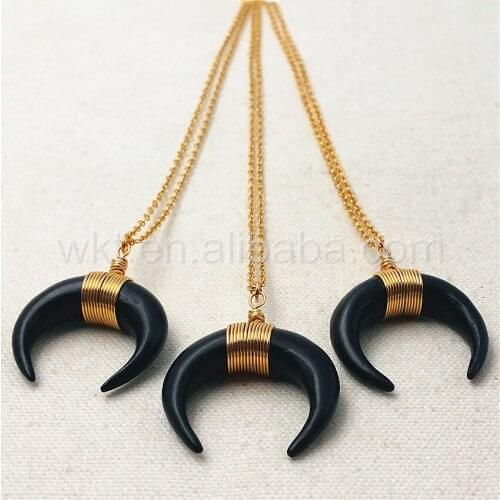 WT-N820 WKT New Design Black Bone Necklace Jewelry natural black bone charm black necklace,24k gold top horn necklaces