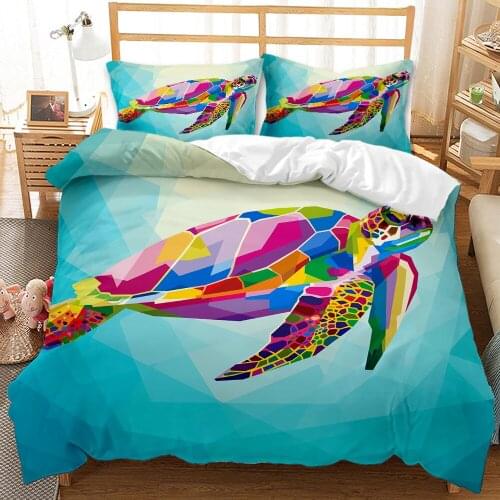 3D Ocean Animal Bedding Set Queen Size Dolphin Sea Turtle Jellyfish Duvet Cover Set Bed Quilts Blue Bedclothes Home Textiles