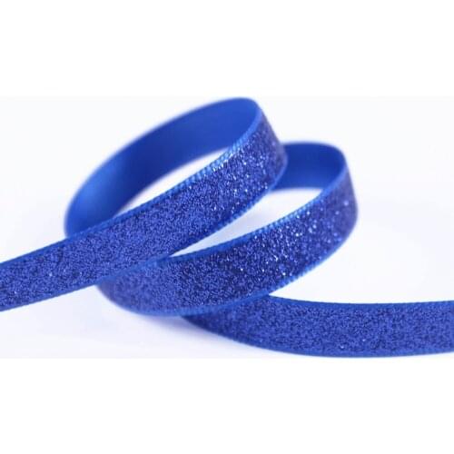 T.R RIBBON 3/8'' 9mm solid color full glitter grosgrain polyester sparkle sprayed ribbon Gift Wrap 350 blue 10yards