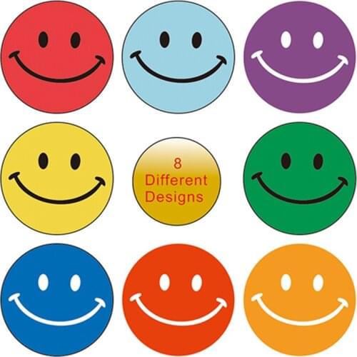 Smiley Face Stickers 500Pcs/roll Kids Reward Sticker colorful Dots Labels Happy Smile Face Toys Gift Sealing Sticker school shop