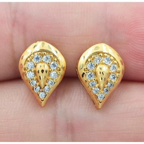 Gold Color AAA+ Cubic Zirconia Women Fashion Clear CZ Love Heart Stud Earrings Jewelry