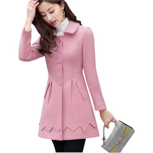 Mid-length Woolen Coat Womens Autumn Winter Korean New Temperament Slim Wool Jacket Female Casual elegant Outwear Tops R650