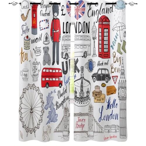 Cartoon London Cultural Graffiti Blackout Curtain Living Room Window Curtain Childrens Blackout Curtains for The Bedroom