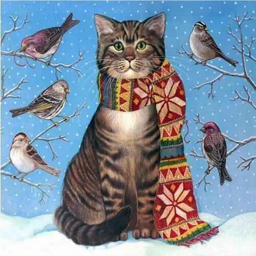 Snow Kitten Bird Diamond Painting Cartoon Round Full Drill Nouveaute DIY Mosaic Embroidery 5D Cross Stitch Christmas Pattern