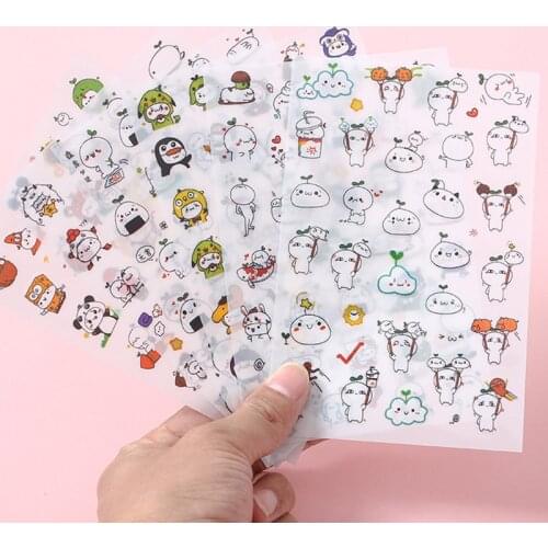 6 Sheets/lot Children Sticker Toys DIY Stickers Scrapbook Accessories Cute Cartoon Diary Decoration PP Multi Purpose