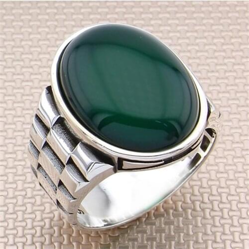 Sterling Silver Stone Ring 925 For Men Tiger Eye Onyx Agate Turquoise Turkish Jewelry