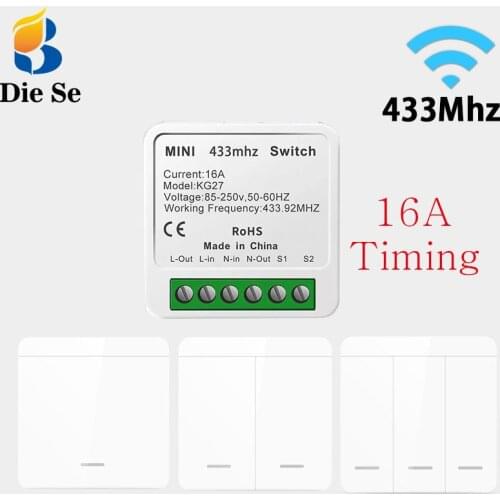 433Mhz RF Light Switch MINI Wireless 16A Wall Switch Support 2Way Receiver Controller and Push Button Panel Switch For Lamp