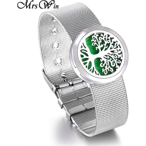 High Quality Aromatherapy Locket Bracelet 316L Stainless Steel Tree of Life Perfume Essential Oil Diffuser Bracelet WatchBand