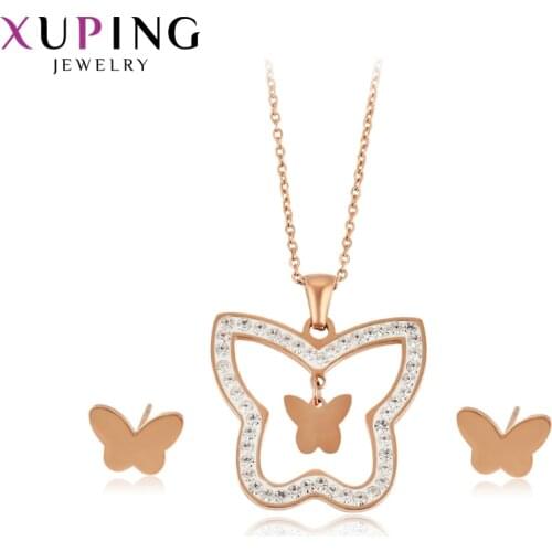 Xuping Butterfly Shaped Stainless Steel Jewelry Set Romantic Design Family Birthday Gift Ladies 65506
