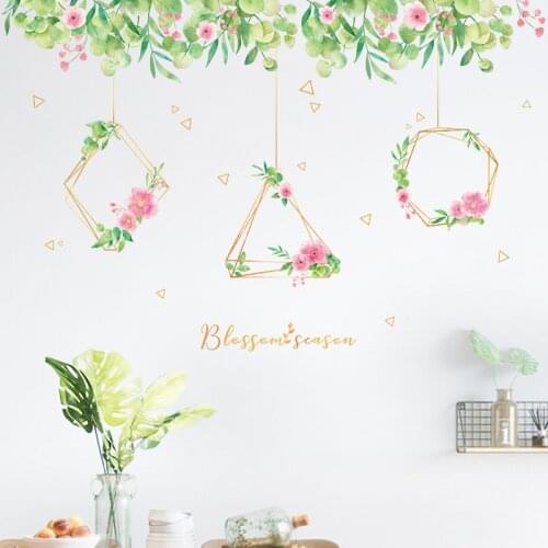 Green Leaves Flower Basket Wall Stickers For Bedroom Kids Room Living Room Kitchen Wallpapers DIY Home Vinyl Decal Wall Decor