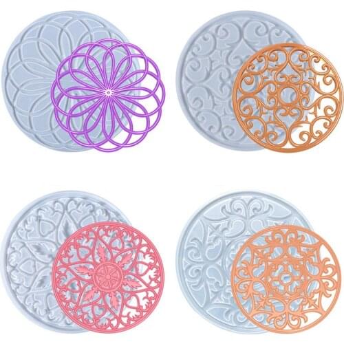 Hot Sale 4 Types Mandala Coaster Resin Molds DIY Epoxy Resin Silicone Mold Plate Tray Kitchen Decoration