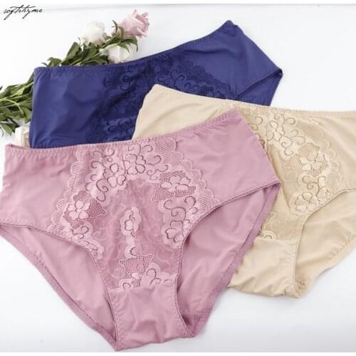 Softrhyme Floral Lace Panties for Women Plus Size L XL XXL XXXL 4XL 5XL Solid Color Briefs Female Ultra Thin Comfort Underwear