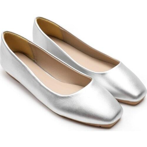 Womens Flat Shoes 2021 Spring New Style Flat Shoes Womens Soft Sole Womens Casual Peas Shoes Solid Color Womens Single Shoes