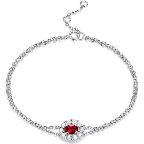 Trendy 925 Sterling Silver Oval Lab Grown Ruby Chain Bracelets for Women Fine S925 Jewelry Ruby Gemstone Charm Bracelet Gift