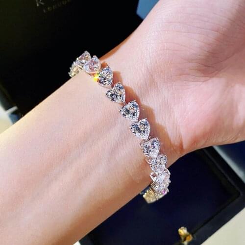 Fashion Shiny Crystal Elegant Love Heart Shape Cubic Zirconia Strand Bracelet Bangles For Women Bridal Wedding Jewelry Gifts