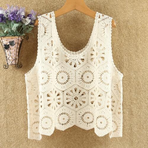 Womens vest short outer hollow 2021 new spring and autumn sleeveless top Korean version of all-match casual knit sweater
