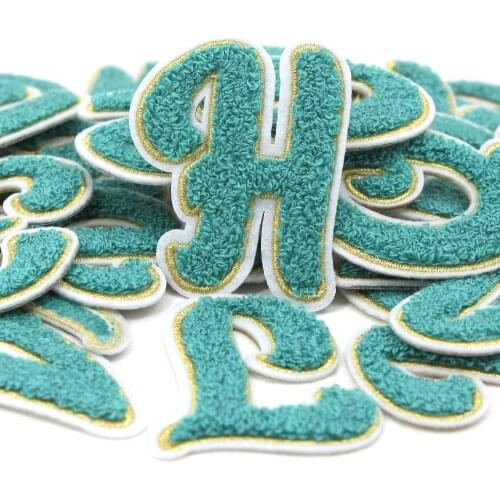 1Pcs Green Letter Patch English Alphabet Iron On Patches 3D Letters Towel Embroidered Patches For Clothes Sew On Accessories
