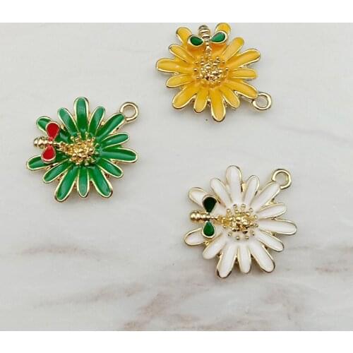 10 BULK Enamel Bee Planner with Flower Charm Honey Comb Daisy Pendant for Bracelet Jewelry DIY Making for Women DAISY BEE HXN39F