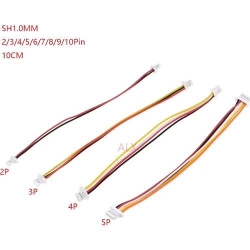 10PCS SH 1.0 SH1.0 double header 10CM 2/3/4/5/6/8/10 pin female plug connector with wire 1.0MM 2p/3p/4p/5p cable Same direction