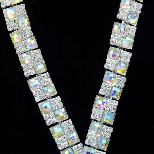 10Yards Rhinestone Trims Ab Square Wedding Applique Trim Bridal Sash Free Shipping