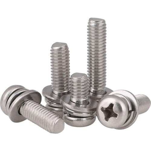 100pcs or 50pcs M2 M2.5 M3 M4 Phillips Pan Head Bolts Three Combination Screw Three Sem Screws with Flat and Spring Washer