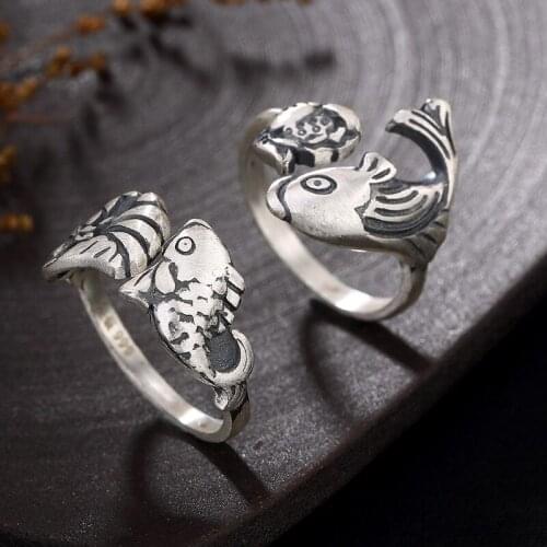 2018 Hot Sale S999 Fine Silver Carp Restoring Ancient Ways Ms Lotus, Peony Open Joker Silver Wholesale High-grade Ring