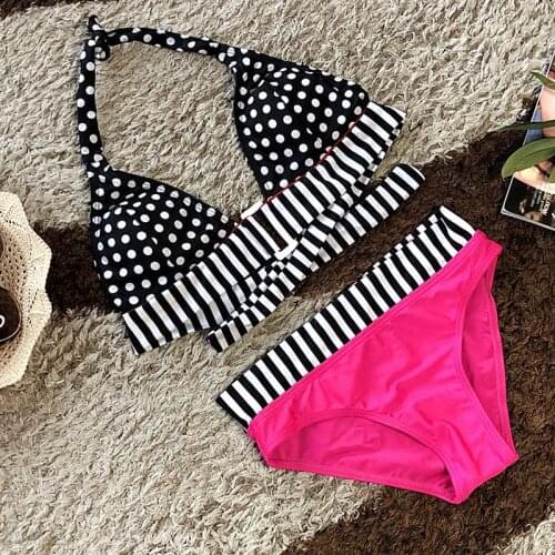 2021 New Fashion Ladies Wave Point Color Matching Swimsuit Sexy Open Back High Waist Split Swimsuit Swimsuit Bikini Suit