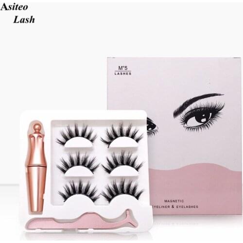 3 Pairs 3D Magnetic Eyelashes natural look and Eyeliner Set False Eyelashes Magnet Extension Liquid Eyeliner Set magnetic lashes