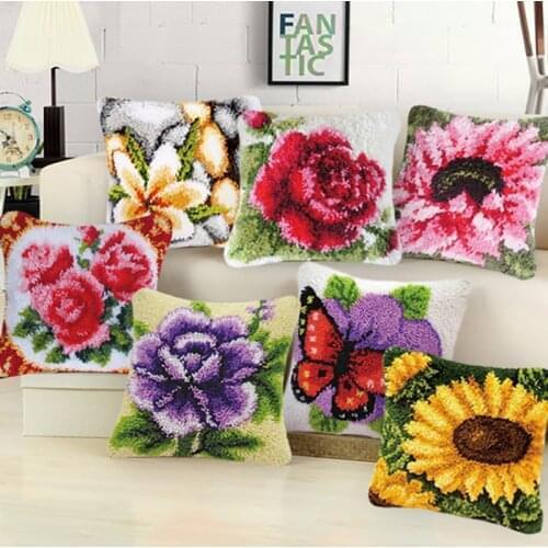 3D Sun flower DIY Latch Hook Kit Latch Hook Carpet Plant Series Segment Embroidery Pillow Flowers Grass Coarse Wool Cross Stitch