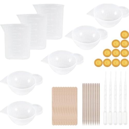 43Pcs DIY Mixing Tools Set Silicone Measuring Cup Mixing Cups Finger Cots Mixing Droppers Wood Sticks Craft Jewelry Making