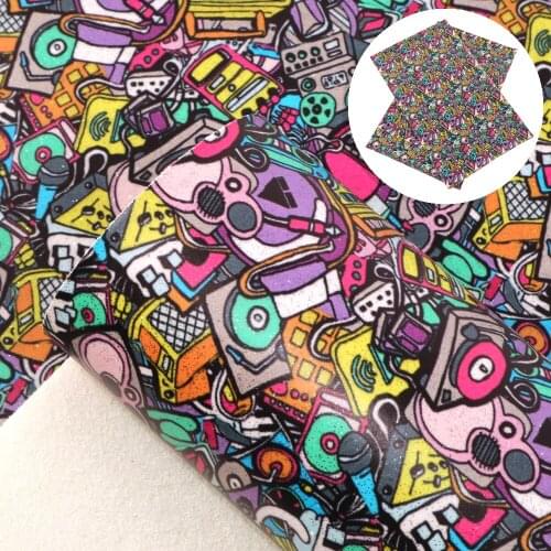 David accessories 20*33cm Cartoon Character Smooth transparent glitter Faux Synthetic Leather Fabric for Bows DIY fabric,1Yc9363