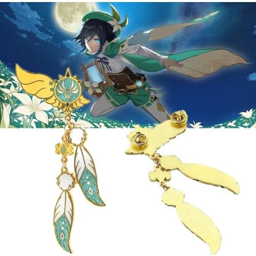Genshin Impact Barbatos Venti Waist Ornaments Cosplay Costume Props Metal Badge Pin Alloy Brooch Accessories Christmas Gifts