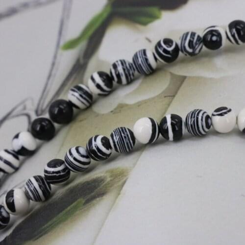 Black&white zebra malachite Turkey Stone 6mm round loose beads 15" DIY beautiful jewelry bracelet&necklace design