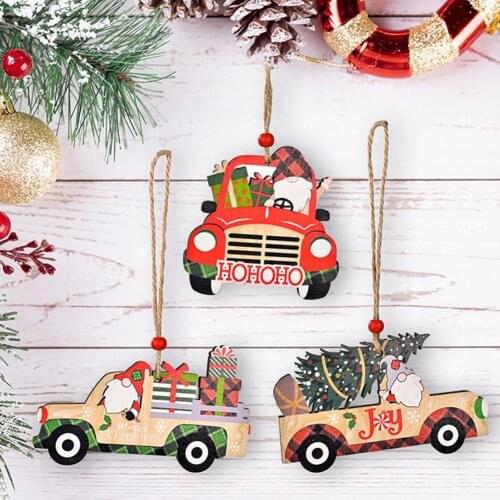 Christmas Tree Wooden Pendant New Year 2022 Christmas Elk Wooden Ornaments Xmas Tree Car Wood Pendant DIY Christmas Decorations