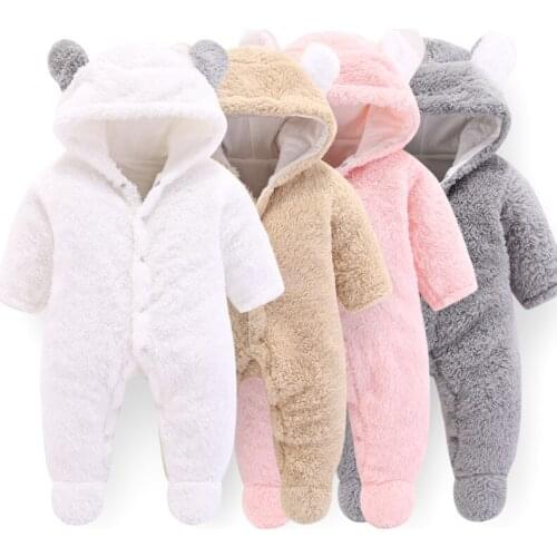 Polar Fleece Jumpsuit Overalls 2018 Infant Hooded Bear Baby Rompers Winter 0-12M Autumn Baby Toddler Boys Girl Winter Clothing