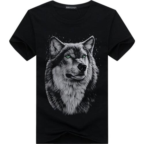 New Trend Wolf Graphic Mens T-shirt Cotton Short Sleeve Black Summer Thin Tops Clothes Round Collar Streetwear Man Tshirt