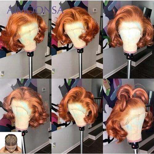 Ginger Orange Lace Wig Human Hair Wigs For Black Women 150% Colored Wigs Short Bob Wigs T Part Lace Front Human Hair Wigs Remy