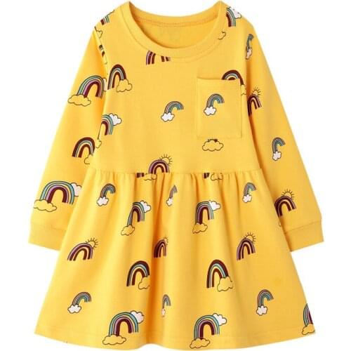 Jumping Meters Princess New Rainbow Girls Dresses Cotton Long Sleeve Children Clothing For Party Kids Girls Dresses Costume