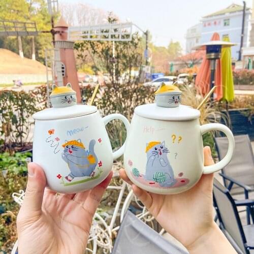 Creative 3D Cat Ceramic Mugs With Lids Spoon Handle Business Office Tea Coffee Gift Cup Drinkware Breakfast Cups