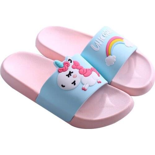 Girls Summer Slippers Rainbow Unicorn Bathroom Shoes for Children Kids Non-slip Indoor Cute Shoes Boy Beach Cartoon Sandals