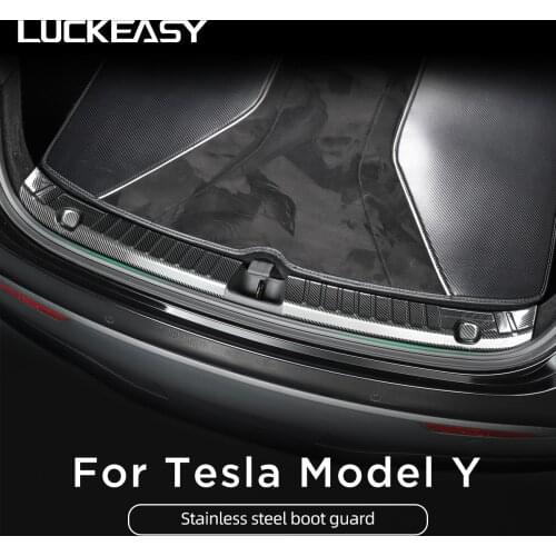 LUCKEASY Stainless steel trunk inner guard for Tesla Model Y Car Inner Rear Bumper Guard Plate Cover Trim（New Style