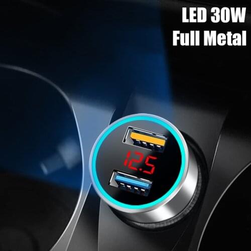 30W 36W Metal Car Charger Dual QC 3.0 LED Car USB Charger Portable Mobile Phone Fast Chargers for Xiaomi 9T 10 Pro Redmi Note 8