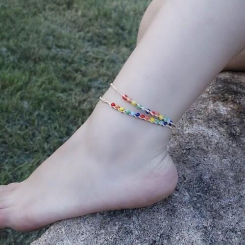 Layered Multicolor Stone Anklet Bohemian Hand Woven Shell Colorful Stone Anklet Couple Beach Holiday Jewelry Gift