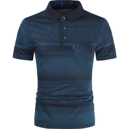 Summer 2021 Striped Mens Casual Business Short-sleeved Lapel Slim Pocket Mens T-shirt Work Clothes -40