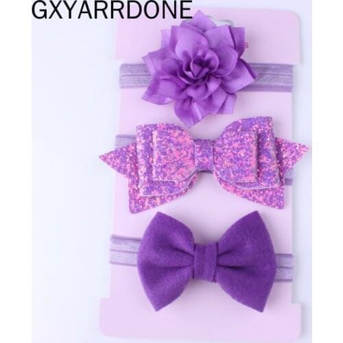 3pcs Baby Girls Headband Set Shiny Bow Knot Head Bandage Kids Toddlers Headwear Flower Hair Band Infant Clothing Accessories